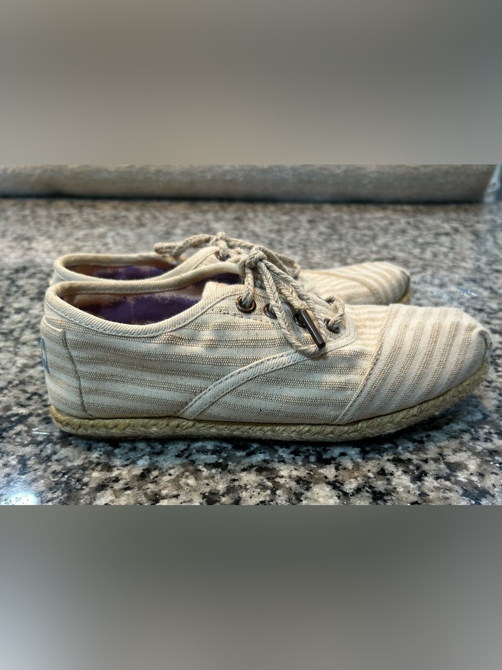 Toms Cream Striped Canvas Lace-Up Espadrille Flats